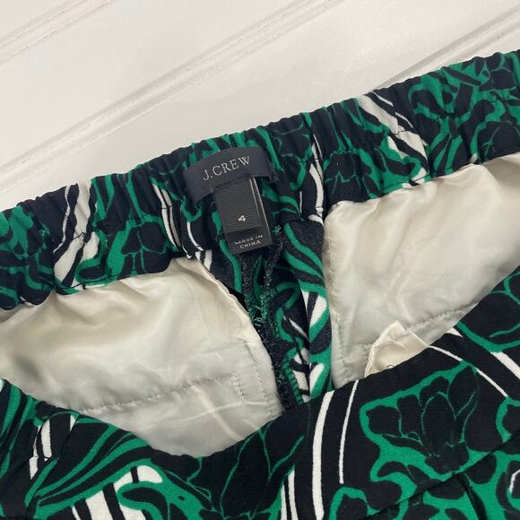 J. Crew Retro Floral Tuxedo Pants Green & Black Pull on High Waist Size 4 - Picture 7 of 9